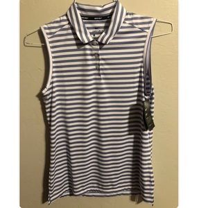 Women’s Nike Golf Blue And White Striped ￼￼ Collard Sleeveless Shirt Size Small